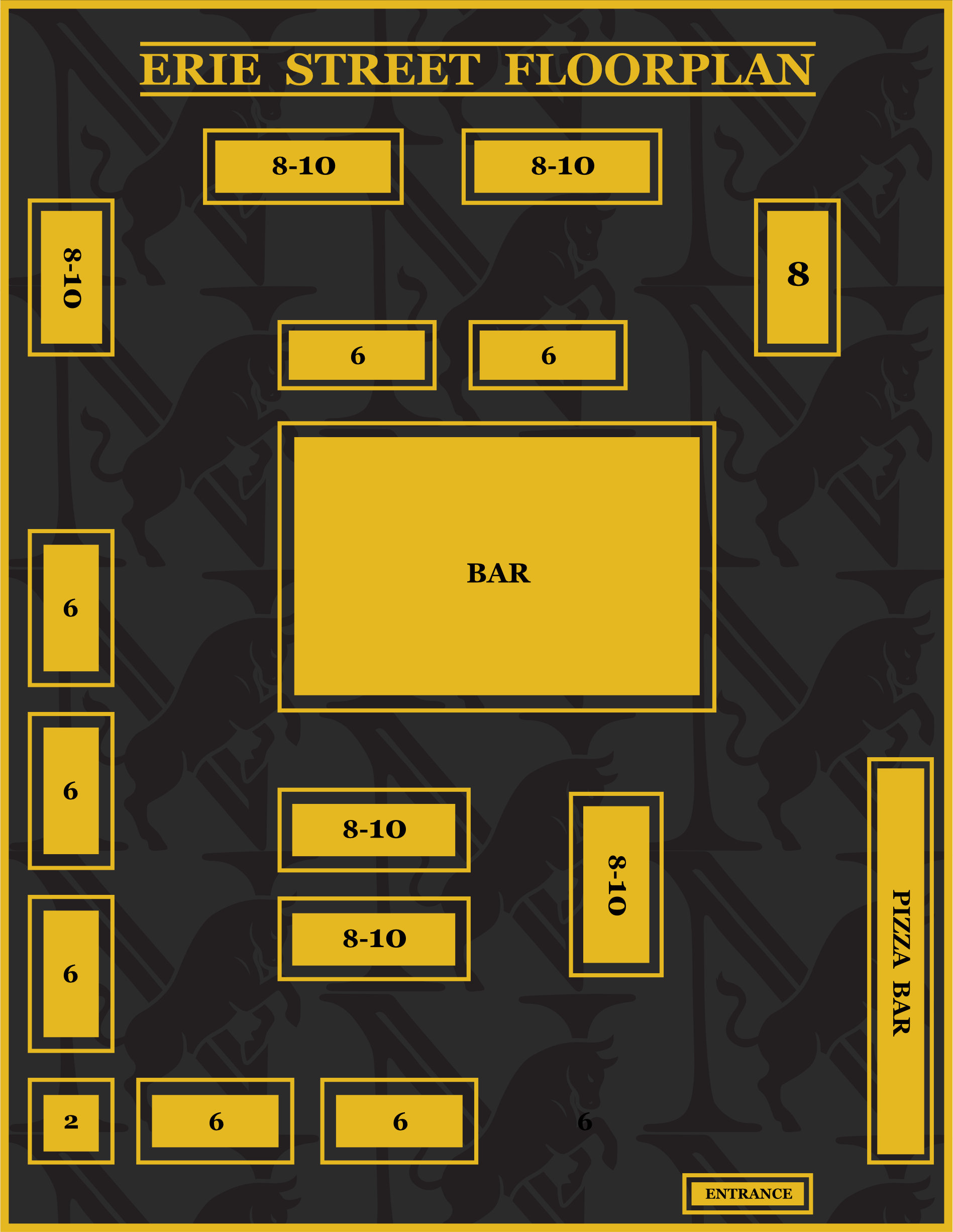 Erie Street restaurant floorplan showing table arrangements and bar layout